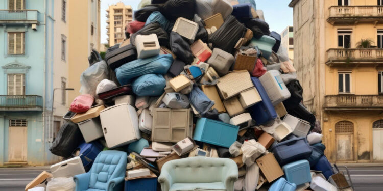 Sterta starych mebli przygotowanych do odbioru gabarytowego w Błoniach